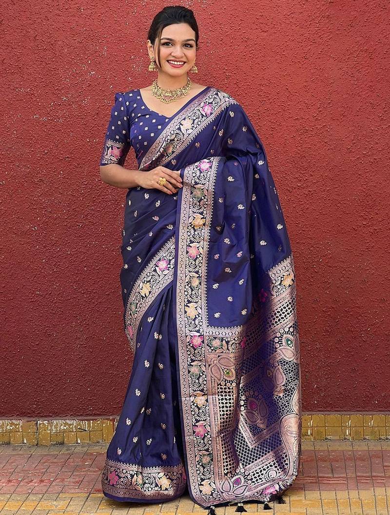 Blue woven design zari kanjeevaram saree