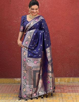Blue woven design zari kanjeevaram saree 2