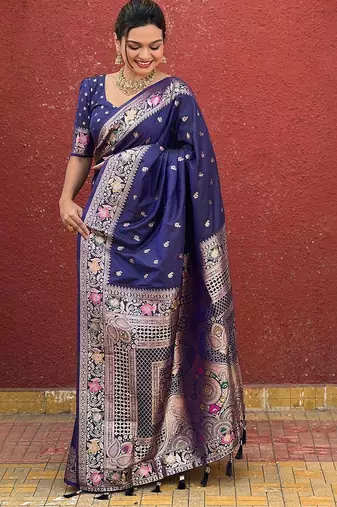 Blue woven design zari kanjeevaram saree