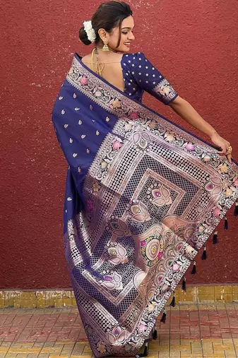 Blue woven design zari kanjeevaram saree