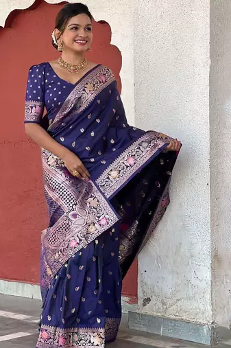 Blue woven design zari kanjeevaram saree