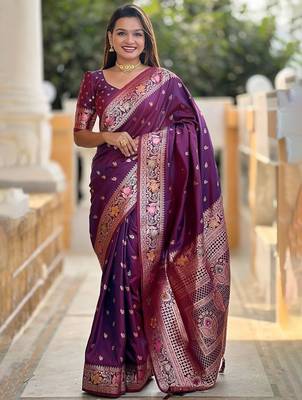 Purple woven design zari kanjeevaram saree 1