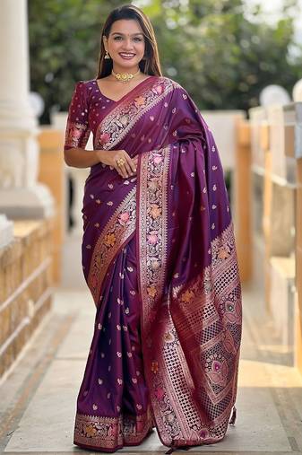 Purple woven design zari kanjeevaram saree