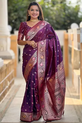 Purple woven design zari kanjeevaram saree
