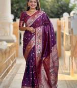 Purple woven design zari kanjeevaram saree