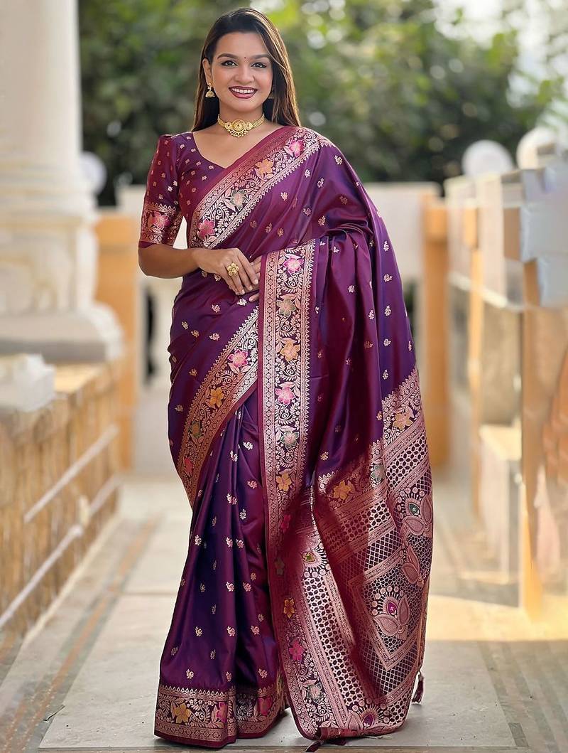 Purple woven design zari kanjeevaram saree