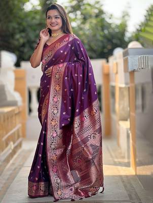 Purple woven design zari kanjeevaram saree 2