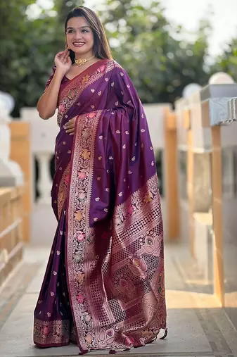 Purple woven design zari kanjeevaram saree