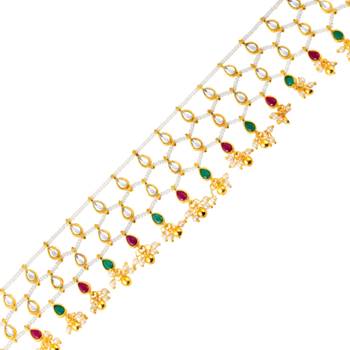 Gold-Plated Kundan and Beaded Ethnic Kamarbandh Belly Chain for Women 2