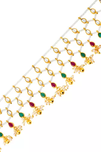 Gold-Plated Kundan and Beaded Ethnic Kamarbandh Belly Chain for Women