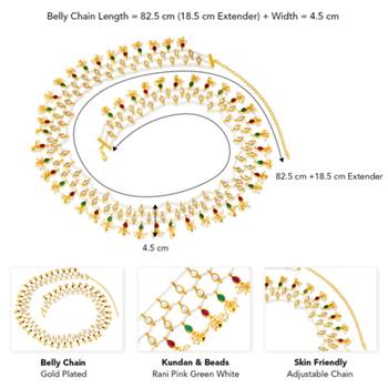 Gold-Plated Kundan and Beaded Ethnic Kamarbandh Belly Chain for Women 3