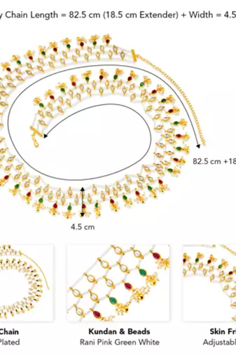 Gold-Plated Kundan and Beaded Ethnic Kamarbandh Belly Chain for Women