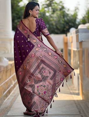 Purple woven design zari kanjeevaram saree 3