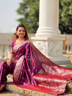 Purple woven design zari kanjeevaram saree 4