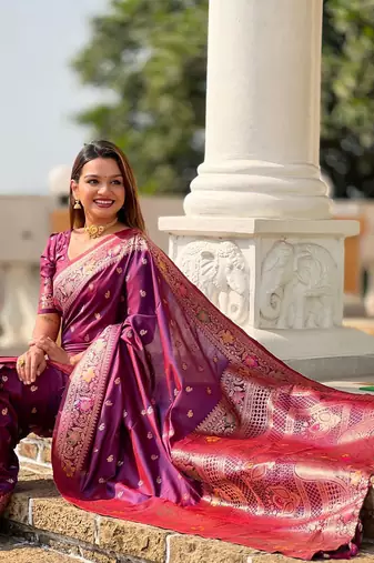 Purple woven design zari kanjeevaram saree