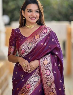 Purple woven design zari kanjeevaram saree 5