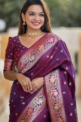 Purple woven design zari kanjeevaram saree