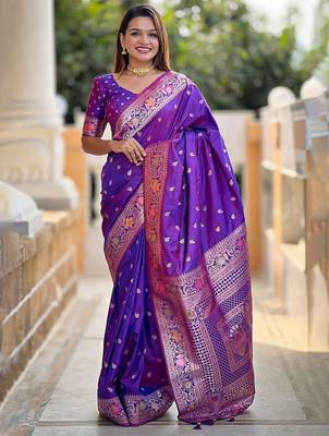 Purple woven design zari kanjeevaram saree 1