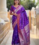 Purple woven design zari kanjeevaram saree