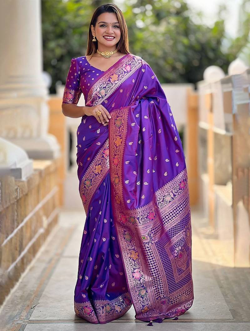 Purple woven design zari kanjeevaram saree