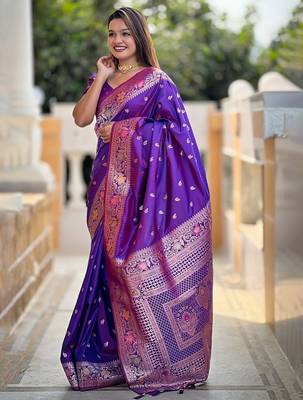 Purple woven design zari kanjeevaram saree 2