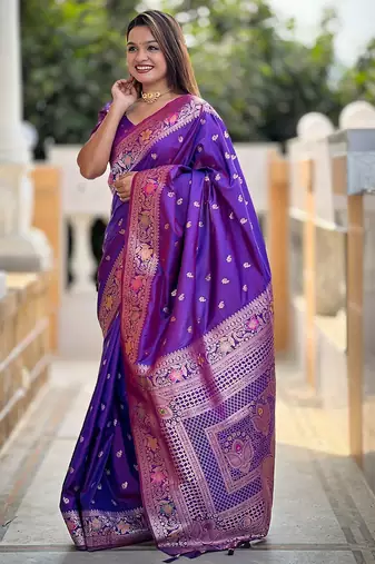 Purple woven design zari kanjeevaram saree