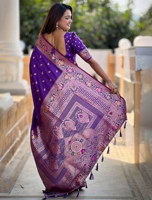 Purple woven design zari kanjeevaram saree 3