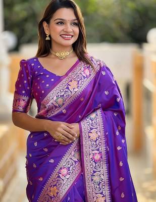 Purple woven design zari kanjeevaram saree 4