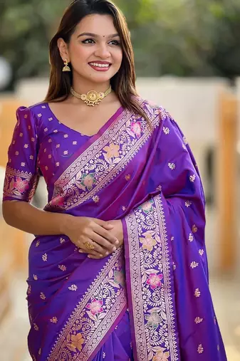 Purple woven design zari kanjeevaram saree