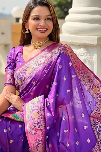 Purple woven design zari kanjeevaram saree
