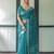 Green floral printed zari  linen saree