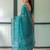 Green floral printed zari  linen saree