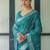 Green floral printed zari  linen saree