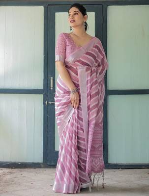Pink leheriya zari  linen saree 1