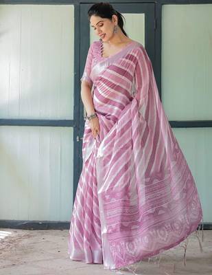 Pink leheriya zari  linen saree 2