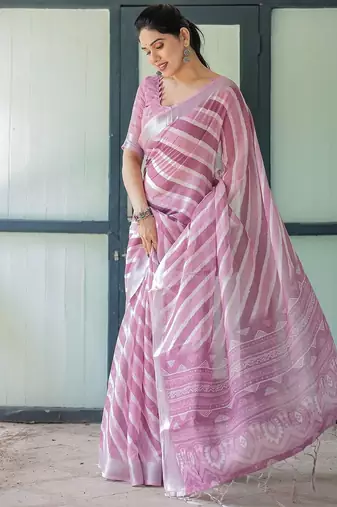 Pink leheriya zari  linen saree