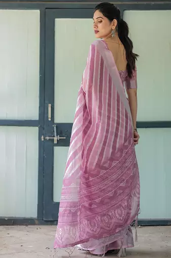 Pink leheriya zari  linen saree
