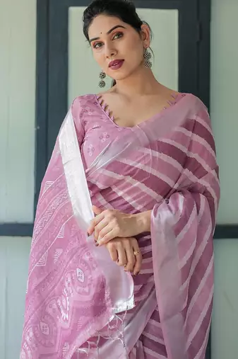 Pink leheriya zari  linen saree