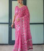 Pink bandhani printed zari  linen saree