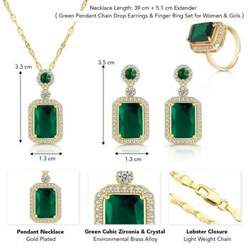 Gold plated cubic zirconia studded green pendant chain drop earrings 4