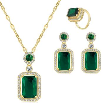 Gold plated cubic zirconia studded green pendant chain drop earrings 5