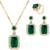 Gold plated cubic zirconia studded green pendant chain drop earrings