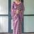 Purple women geometric printed zari  linen saree