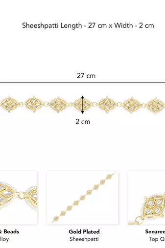 Kundan & beads studded white sheeshpatti mathapatti ethnic fashion hair jewellery for women design 1