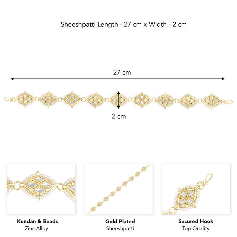 Kundan & beads studded white sheeshpatti mathapatti ethnic fashion hair jewellery for women design 1