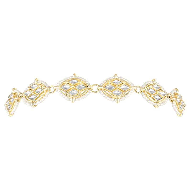 Kundan & beads studded white sheeshpatti mathapatti ethnic fashion hair jewellery for women design 1