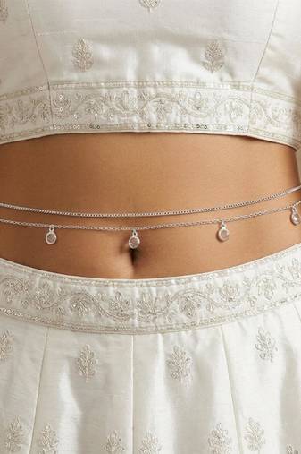 Stylish 2 layer belly chain kamarband crystals studded festive occasion jewelry for women