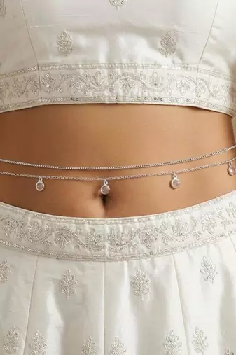 Stylish 2 layer belly chain kamarband crystals studded festive occasion jewelry for women