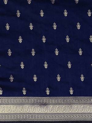 Navy blue women ethnic motifs woven design zari silk blend banarasi saree 5