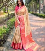 Cream woven design zari kanjeevaram saree